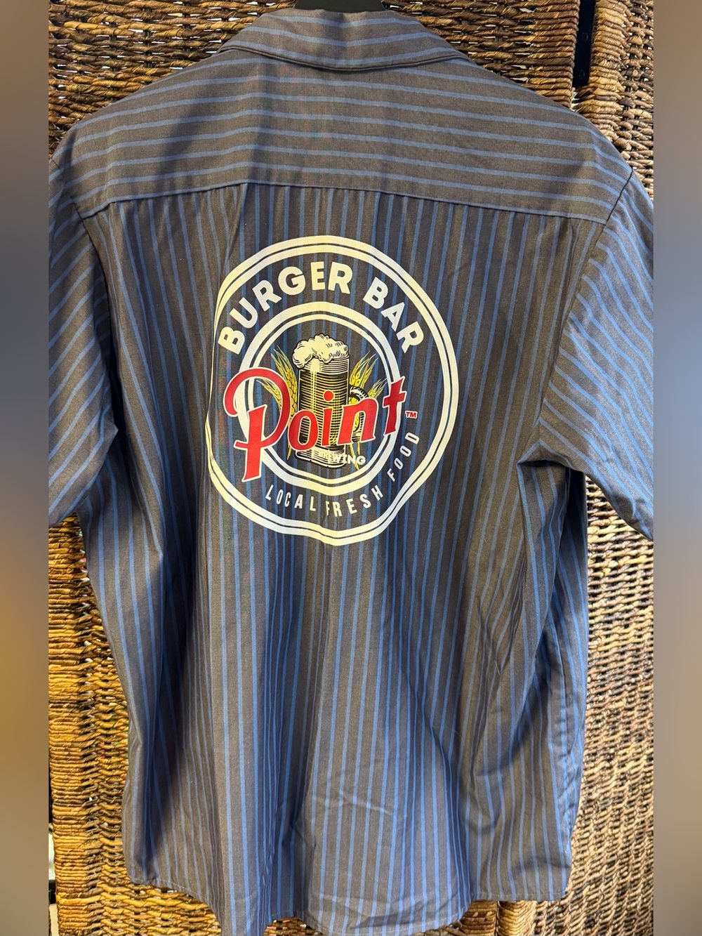 Men's- Point Burger Bar Brewery,Short-Sleeve Work Shirt in Blue Stripe- XL
